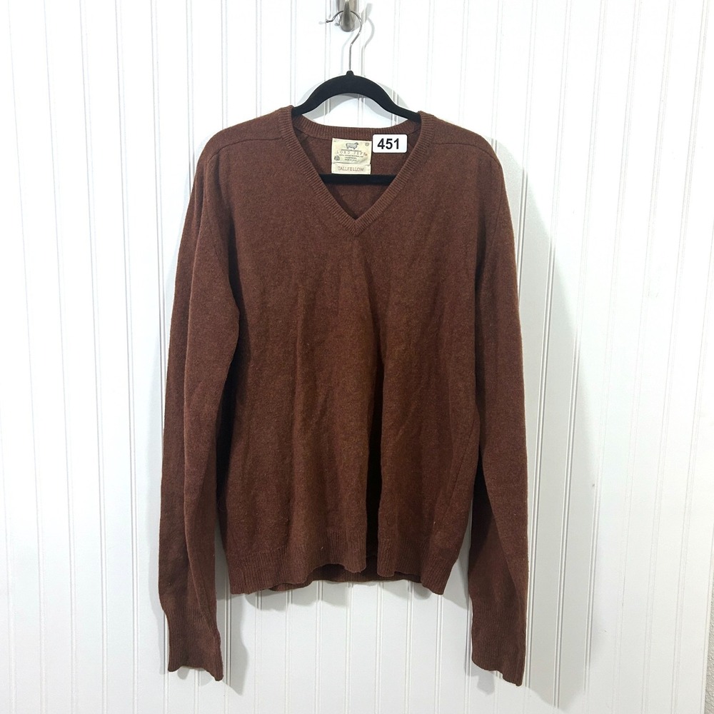 VTG Lord Jeff Australian Lambswool Tallfellow V-neck Sweater Brown Men XL USA